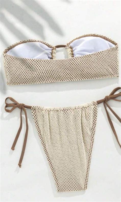 Instock Khaki Nude Net Bikini Set Women S Fashion Swimwear Bikinis