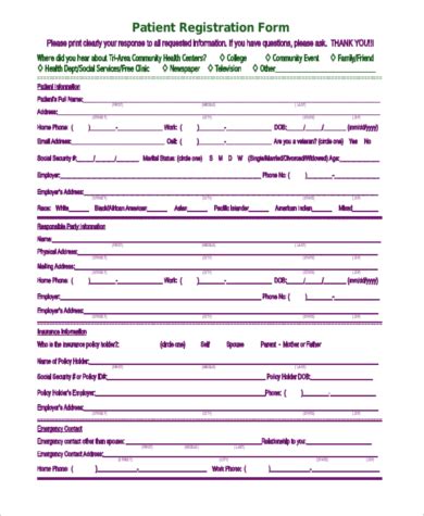 Free Sample Patient Registration Forms In Pdf Excel Ms Word