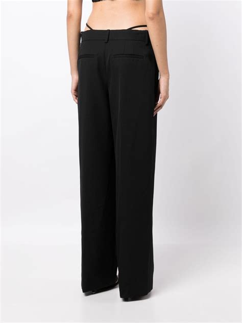 Alexander Wang Logo Embellished Layered Wide Leg Trousers Black