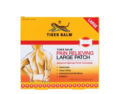 Tiger Balm Pain Relieving Patch Large 4 Ct Roleo Massager