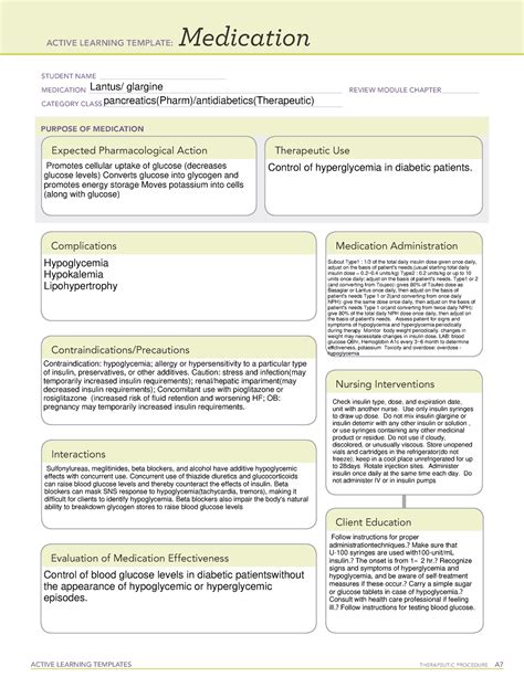 Active Learning Template Medication 9lantus Active Learning