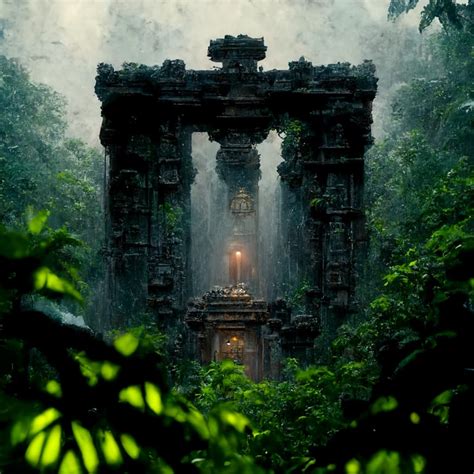 Prompthunt Ancient Jungle Temple Ruin With Portal Set In A Lush