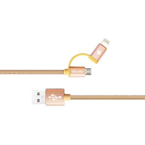 Кабель 2 в 1 Lightning и Micro USB Awei CL 930C Rose gold фото