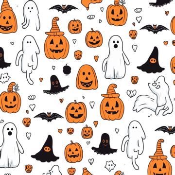 Vector Illustration Of A Halloween Ghost Doodle In Seamless Pattern