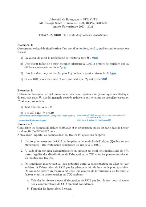 Tp Il S Agit D Exercices De Biostatistiques Pour S