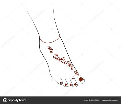 Dibujo L Nea Pies Mujer India Con Dise O Mehendi Anillo Dedo Vector