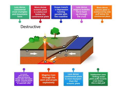 Processes at destructive plate boundaries - Labelled diagram