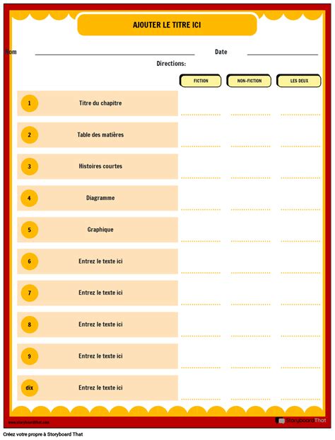 Feuille de Travail sur les Caractéristiques des Textes de Fiction et de Non