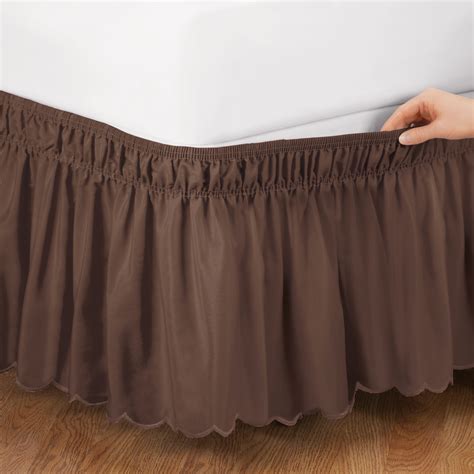 Collections Etc Scalloped Elastic Bed Wrap Around Easy Fit Dust Ruffle Bedskirt Chocolate