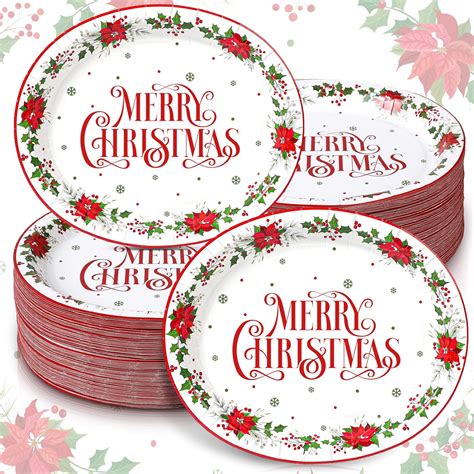 Amazon Sliner 120 Pcs Christmas Poinsettia Oval Dinner Plates