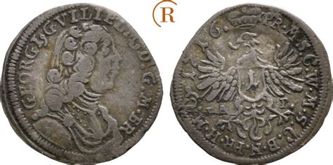 Brandenburg Bayreuth 1 Kreuzer 1716 IAP Georg Wilhelm 1712 1726 Ss