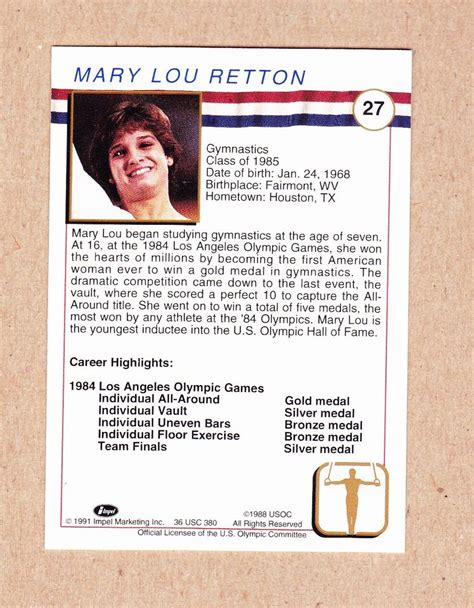 Mary Lou Retton Signed Impel Usa Olympic Hall Of Fame Card Ebay