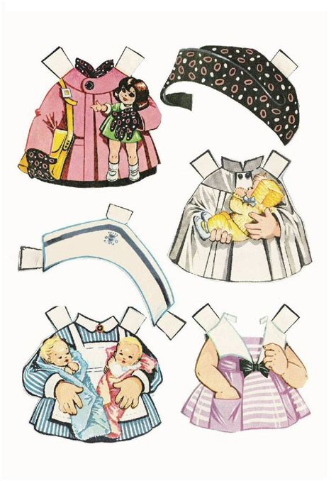 Paper Dolls With Clothes And Hats On Top Of Each Dolls Head One Is