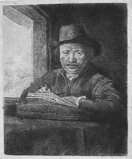 Rembrandt Van Rijn SELF PORTRAIT DRAWING AT A WINDOW B HOLL 22 H