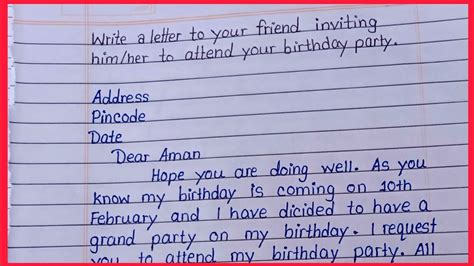 write  letter   friend inviting  birthday party invitation