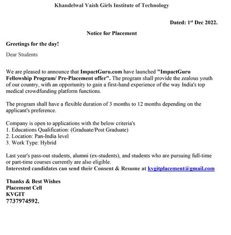 Placement Notices - KVGIT