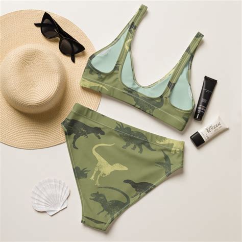 Dinosaurs High Waisted Bikini Funny Dino Bikini Jurassic Etsy