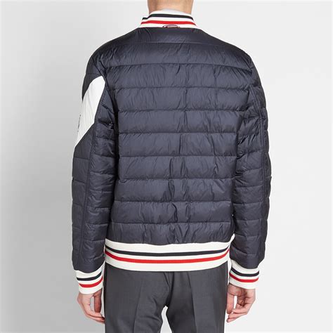 Moncler Gamme Bleu Arm Stripe Down Bomber Jacket Navy End