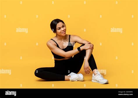 Fitness And Sport Concept Fit African American Woman Resting After