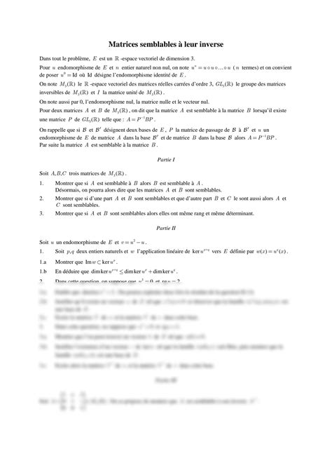 SOLUTION Probl Me 32 Matrices Semblables Leur Inverse Espaces