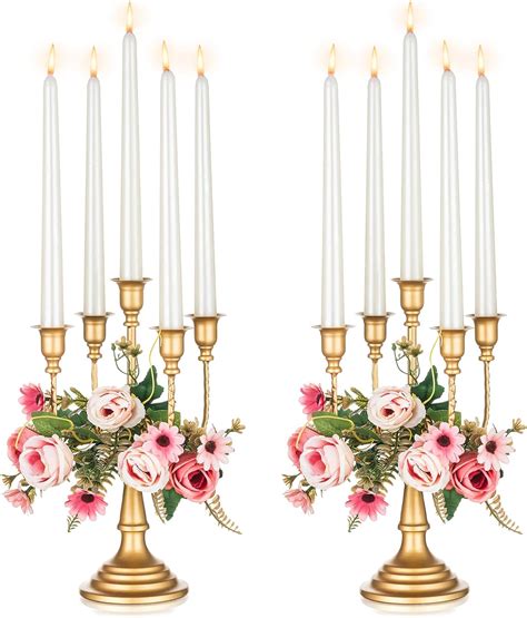 NUPTIO Gold Candelabras Candle Holder Set Of 2 Metal Candelabra