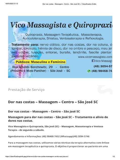 Dor Nas Costas Massagem Centro São José Sc Vico Massagista E