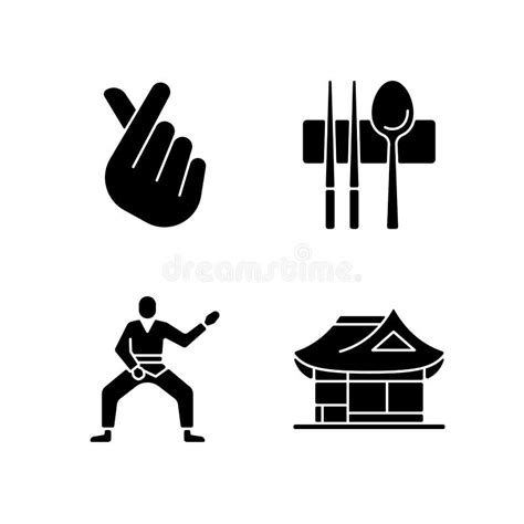 Symbols Of Korea Black Glyph Icons Set On White Space Stock Vector