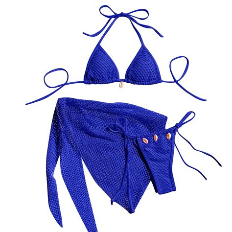 Arnsht Women S Triangle Bikini Fishnet Tie Side Halter String Bikini Set Three Piece Swimsuit
