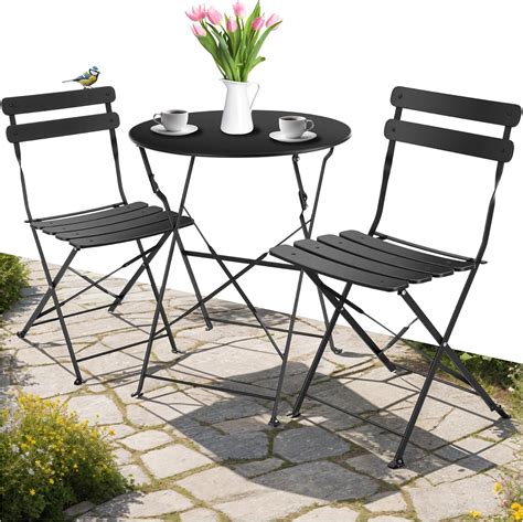 tectake® Gartenmöbel Bistro Set aus Gartentisch mit Stühlen