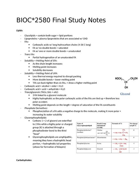 Bioc 2580 Final Study Notes Bioc2580 Final Study Notes Lipids