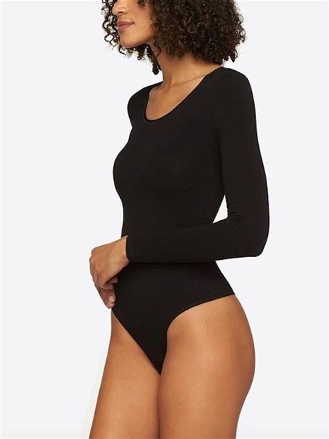 Yummie By Heather Thomson Long Sleeve Thong Bodysuit In Black Lyst