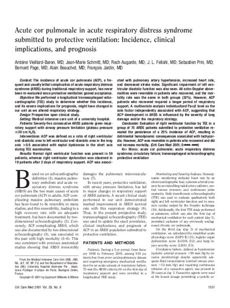 (PDF) Acute Cor Pulmonale in ARDS: Incidence and Prognosis Under Protective Ventilation