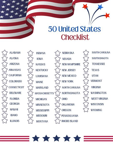 50 United States Checklist Track Your Travels With This Convenient List