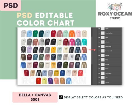 Bella Canvas Color Size Chart Editable Canva Template Unisex