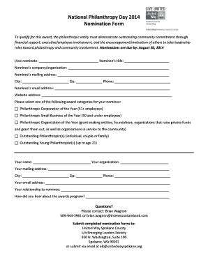 Fillable Online National Philanthropy Day Nomination Form Fax