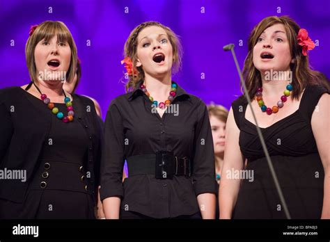 Ladies choir singing on stage in competition at the National Eisteddfod ...