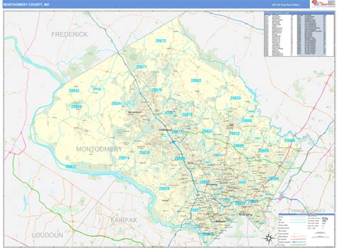 Montgomery County, MD Zip Code Wall Map Basic Style by MarketMAPS