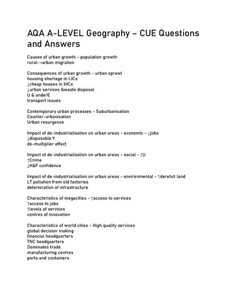 Aqa A Level Geography Paper Human Geography Mark Scheme June