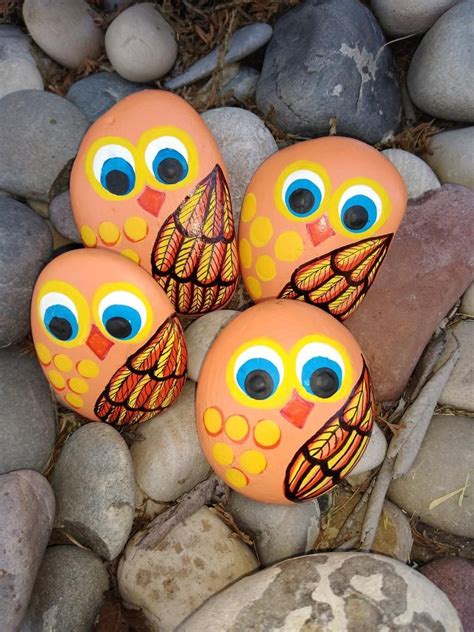 Owl Painted Animal Rock Handmade Garden Decor Painted Etsy Painted