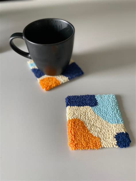 Piece Set Of Punch Needle Coaster Rug Coaster Drink Etsy