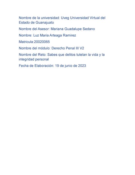 Arteaga LUZ R2 U2 Dere Derecho Penal Nombre De La Universidad