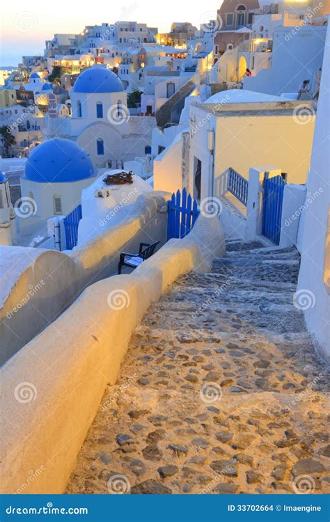 Oia, Santorini (Thira), Greece - Sunset Scene Stock Photo - Image of ...