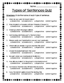 Types Of Sentences Quiz By The Savvy Classroom Teacher TpT