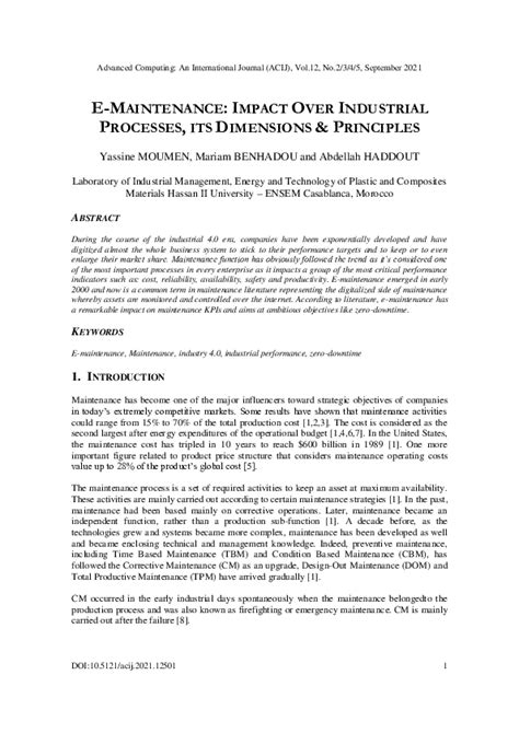 Pdf E Maintenance Impact Over Industrial Processes Its Dimensions