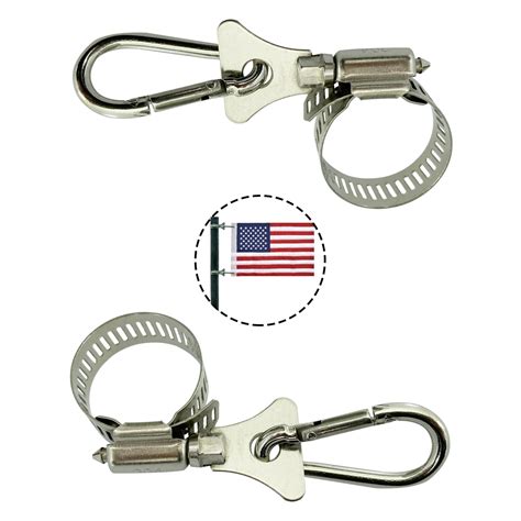 2 Pack Boat Flag Pole Clips with Carabiner Clamp for Grommet Flags Flag ...