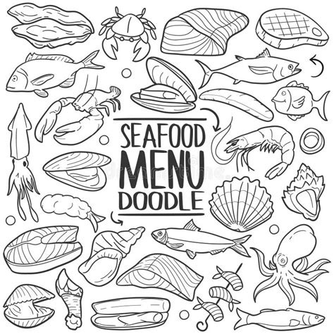 Seafood Hand Drawn Vector Framed Illustration Crab Lobster Shrimp