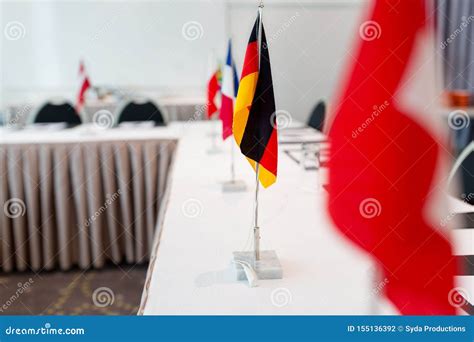 Flags At International Conference Boardroom Stock Photo Image Of Flag