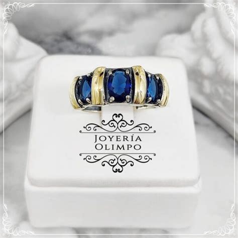 Anillo Azul 8 mm en plata doublé de oro 17040 Joyería Olimpo