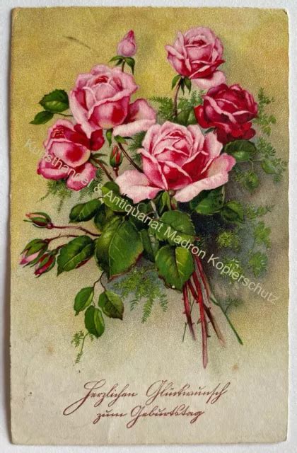 AK ALTE POSTKARTE Motiv Geburtstag Glückwunsch um 1936 Rosen Litho