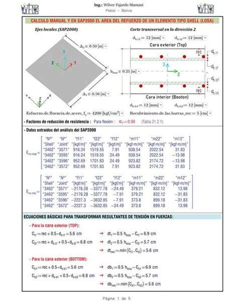 Calculo Manual Y En Sap2000 El área Del Refuerzo De Un Elemento Tipo Shell Losa Wilver Fajardo